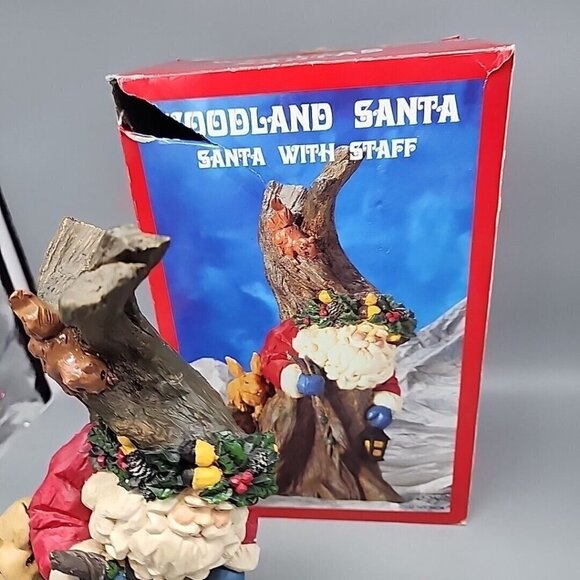 WOODLAND SANTA CLAUS Figurine with staff & woodland animals With Box 11" Tall - Picture 4 of 6